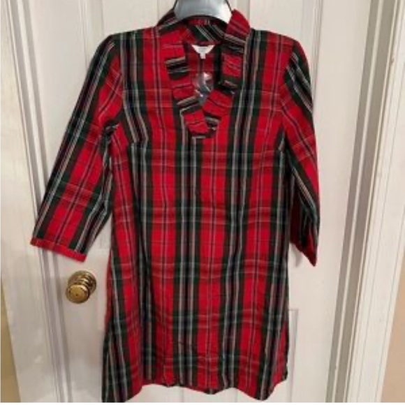 Crown & Ivy S Preppy Plaid Tartan Ruffle Dress Red Green Blue Crew Draper - Picture 2 of 6